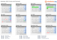 Kalender 2023 mit Ferien und Feiertagen Troms und Finnmark
