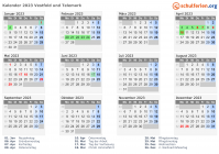 Kalender 2023 mit Ferien und Feiertagen Vestfold und Telemark