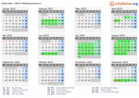 Kalender 2023 mit Ferien und Feiertagen Westpommern