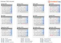 Kalender 2023 mit Ferien und Feiertagen Ruanda