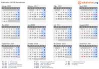 Kalender 2023 mit Ferien und Feiertagen Rumänien