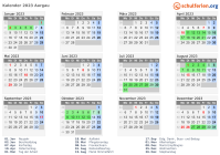 Kalender 2023 mit Ferien und Feiertagen Aargau