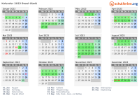 Kalender 2023 mit Ferien und Feiertagen Basel-Stadt