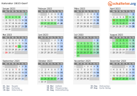 Kalender 2023 mit Ferien und Feiertagen Genf