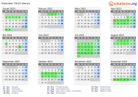 Kalender 2023 mit Ferien und Feiertagen Glarus