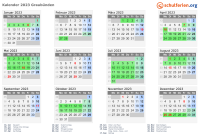 Kalender 2023 mit Ferien und Feiertagen Graubünden