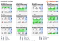 Kalender 2023 mit Ferien und Feiertagen Luzern