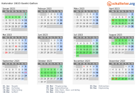 Kalender 2023 mit Ferien und Feiertagen Sankt Gallen