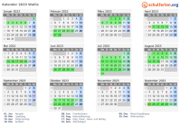 Kalender 2023 mit Ferien und Feiertagen Wallis