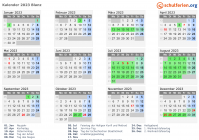 Kalender 2023 mit Ferien und Feiertagen Blanz