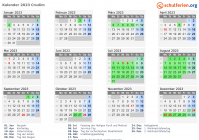 Kalender 2023 mit Ferien und Feiertagen Crudim