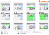Kalender 2023 mit Ferien und Feiertagen Göding