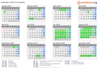 Kalender 2023 mit Ferien und Feiertagen Prachatitz