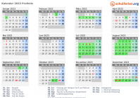 Kalender 2023 mit Ferien und Feiertagen Proßnitz