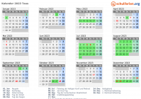 Kalender 2023 mit Ferien und Feiertagen Taus