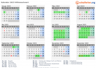 Kalender 2023 mit Ferien und Feiertagen Wildenschwert