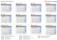 Kalender 2024 mit Ferien und Feiertagen Ägypten