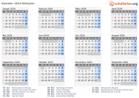 Kalender 2024 mit Ferien und Feiertagen Äthiopien