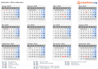 Kalender 2024 mit Ferien und Feiertagen Albanien
