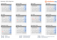 Kalender  mit Ferien und Feiertagen Algerien