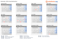 Kalender 2024 mit Ferien und Feiertagen Aserbaidschan