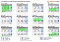 Kalender 2024 mit Ferien und Feiertagen Australisches Hauptstadtterritorium