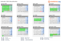 Kalender 2024 mit Ferien und Feiertagen Neusüdwales
