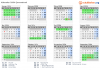 Kalender 2024 mit Ferien und Feiertagen Queensland