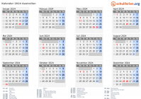 Kalender 2024 mit Ferien und Feiertagen Australien