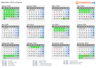 Kalender 2024 mit Ferien und Feiertagen Victoria