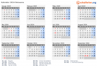 Kalender 2024 mit Ferien und Feiertagen Botsuana