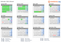 Kalender 2024 mit Ferien und Feiertagen Allerød