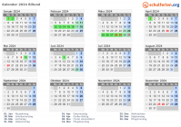 Kalender 2024 mit Ferien und Feiertagen Billund