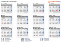 Kalender 2024 mit Ferien und Feiertagen Brønderslev
