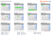 Kalender 2024 mit Ferien und Feiertagen Furesø