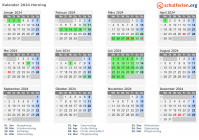 Kalender 2024 mit Ferien und Feiertagen Herning