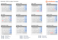 Kalender 2024 mit Ferien und Feiertagen Lyngby-Taarbæk