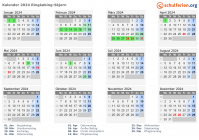 Kalender 2024 mit Ferien und Feiertagen Ringkøbing-Skjern