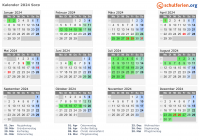 Kalender 2024 mit Ferien und Feiertagen Sorø