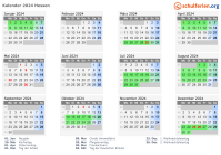 Kalender 2024 mit Ferien und Feiertagen Hessen