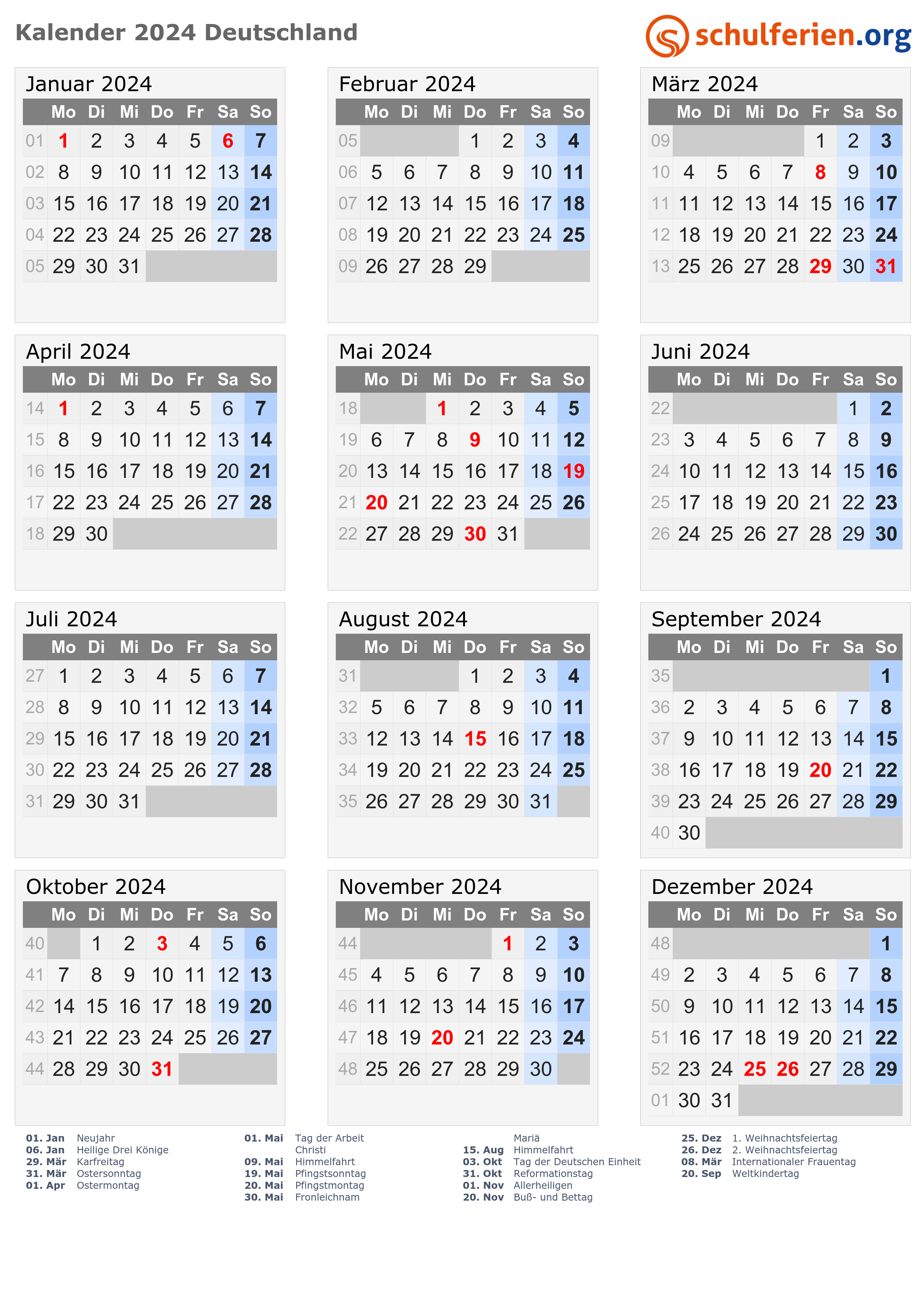 Kalender 2024 Deutschland Hoch 
