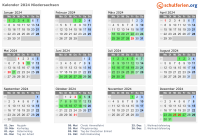 Kalender 2024 mit Ferien und Feiertagen Niedersachsen