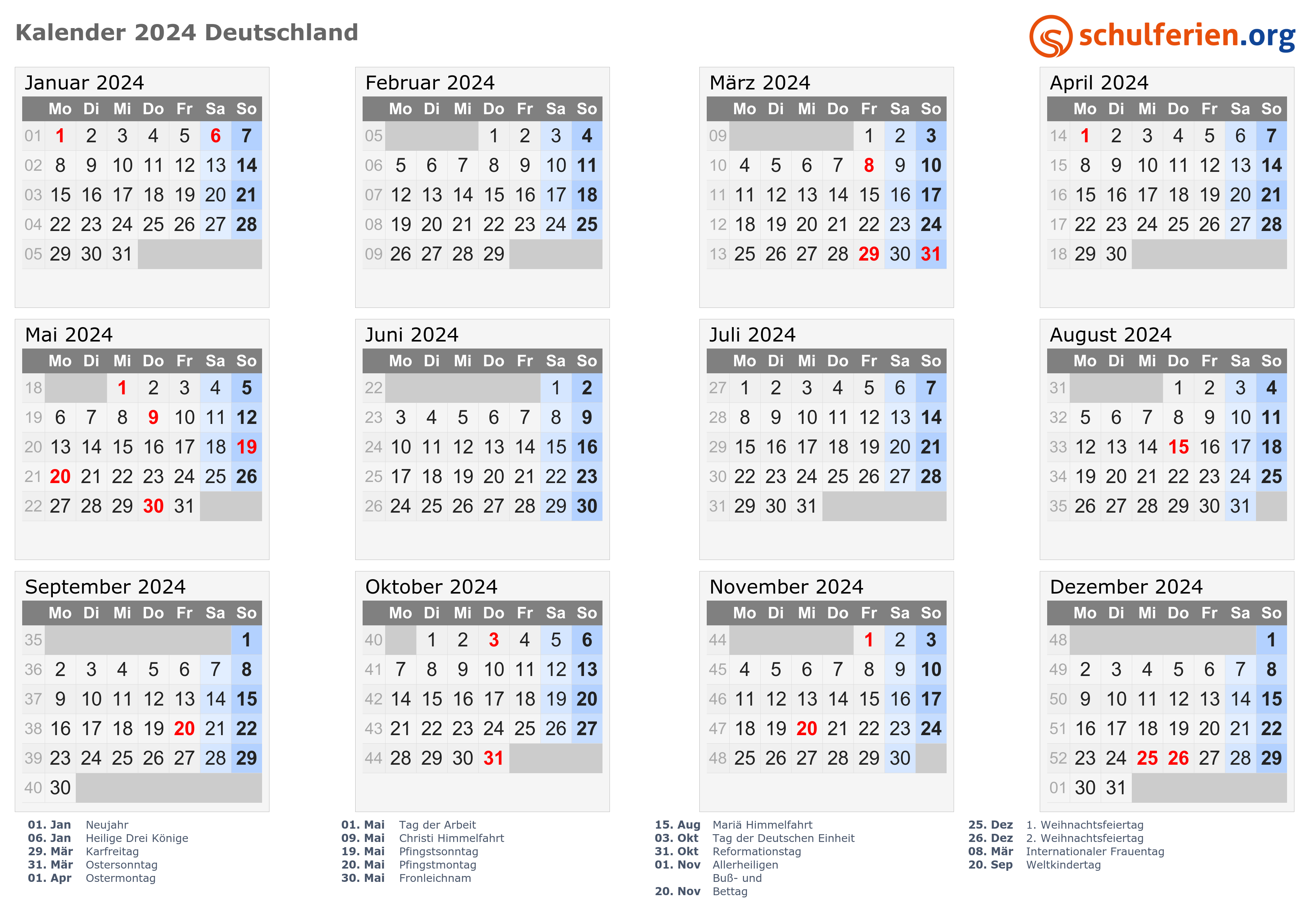 Kalender 2024 Deutschland Quer 