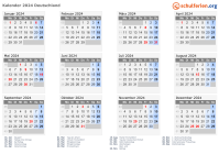 Kalender  mit Ferien und Feiertagen Deutschland