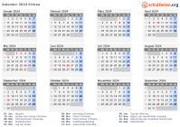 Kalender  mit Ferien und Feiertagen Eritrea
