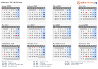 Kalender  mit Ferien und Feiertagen Guinea