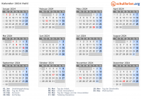 Kalender 2024 mit Ferien und Feiertagen Haiti
