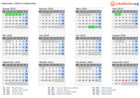 Kalender 2024 mit Ferien und Feiertagen Lombardei