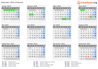 Kalender 2024 mit Ferien und Feiertagen Piemont