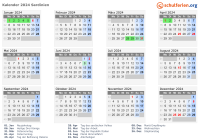 Kalender 2024 mit Ferien und Feiertagen Sardinien